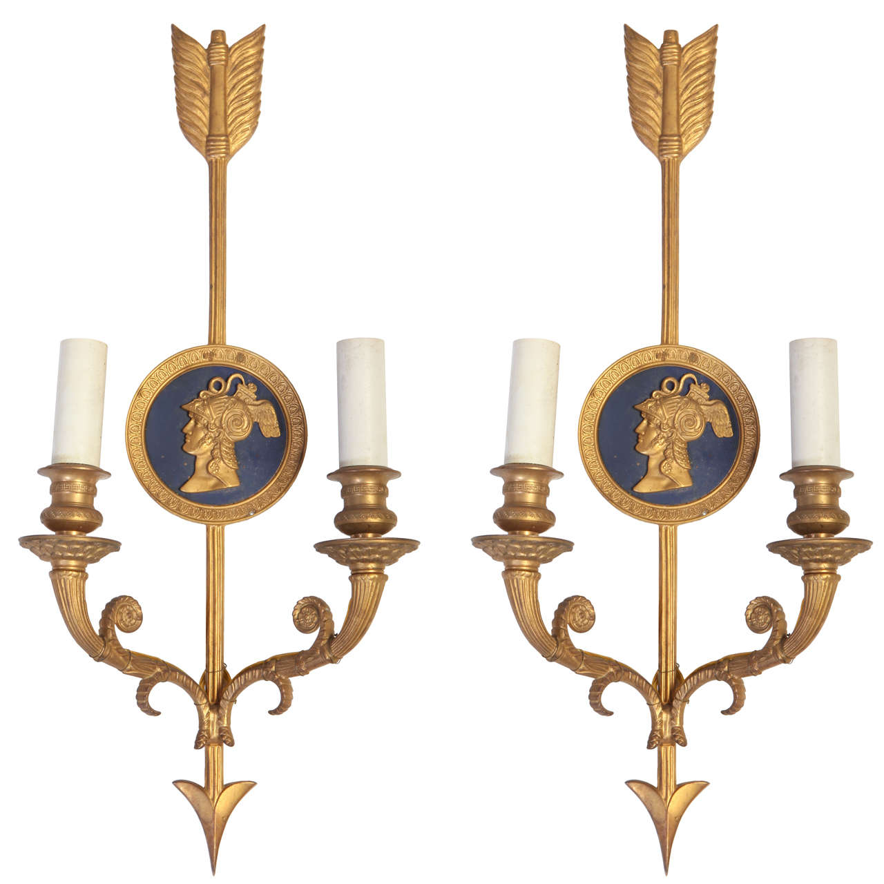 Set Of Four Bronze Two Light Neoclassical Wall Sconces at 1stDibs