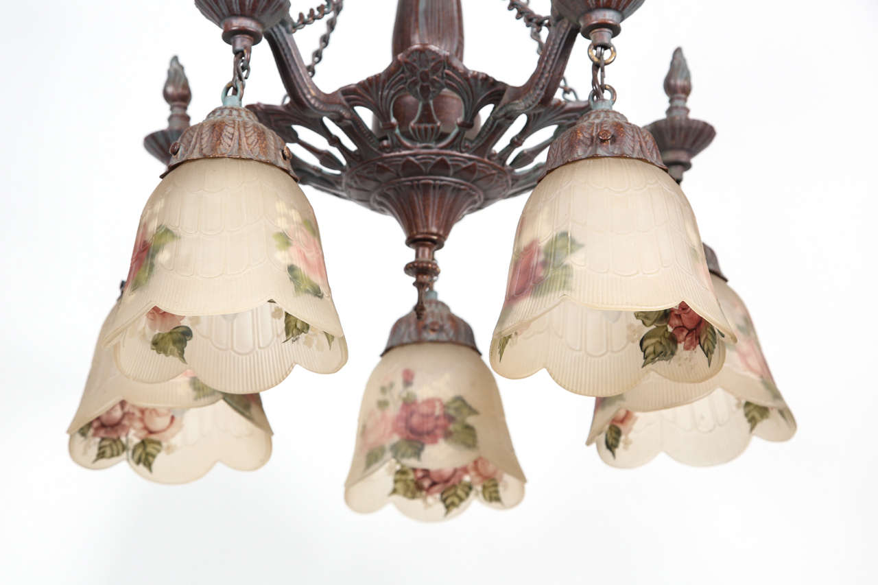 Nickle Plated Art Nouveau Five Light Chandelier 1
