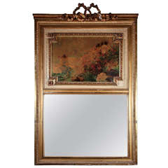 Antique French Trumeau Mirror with Painting and Bronze Trim 5