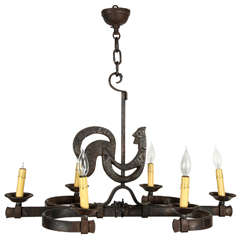 Wrought Iron French Kitchen Rooster Chandelier with Six Candles 6