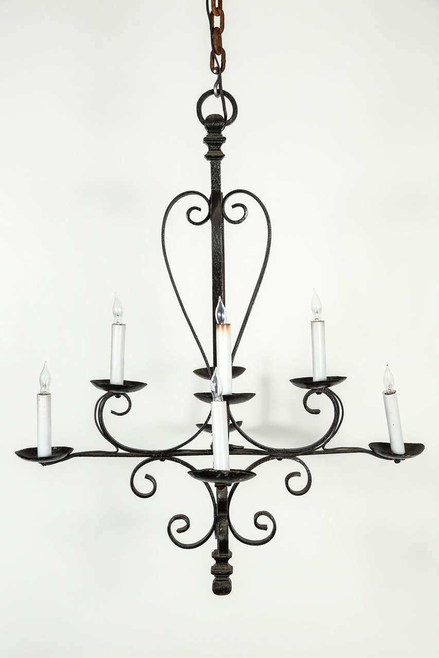 Eight-Candle Wrought Iron Chandelier In Excellent Condition In Los Angeles, CA
