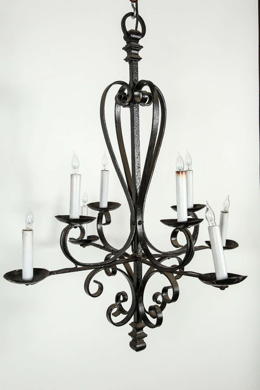 20th Century Eight-Candle Wrought Iron Chandelier