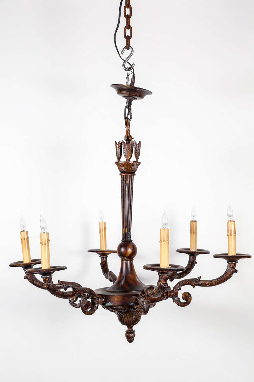 Six Candle Federal Bronze Chandelier 5