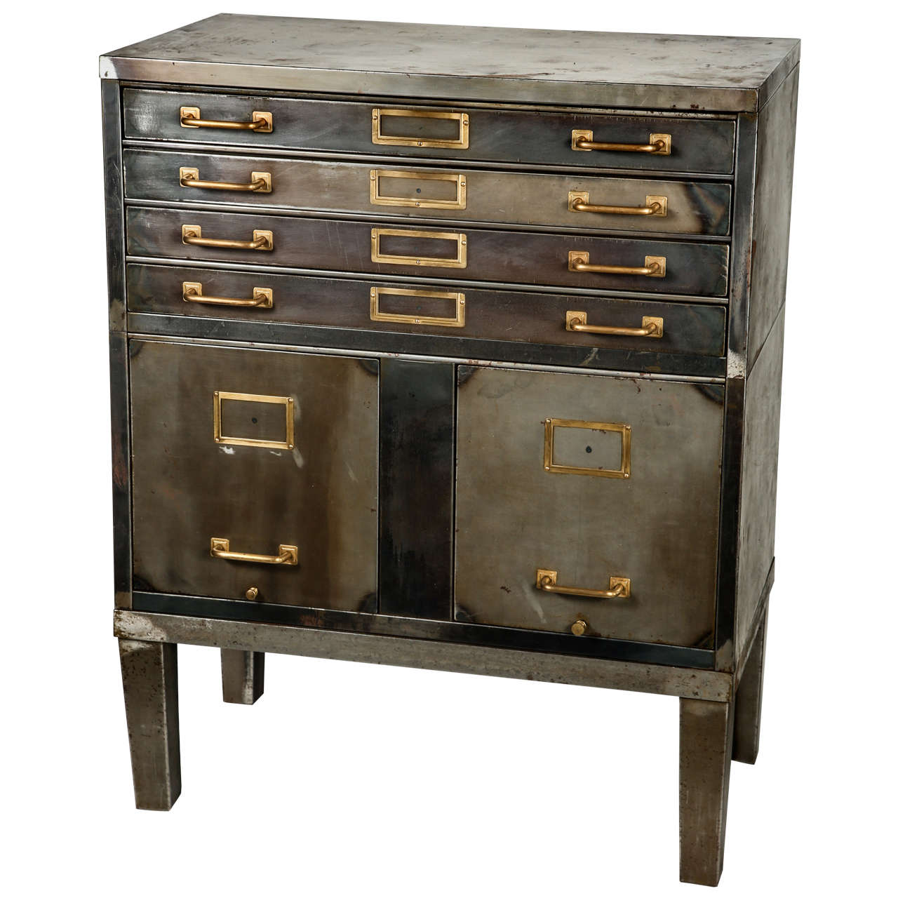 1940s Stripped Modular Office Furniture with Brass Hardware at 1stdibs