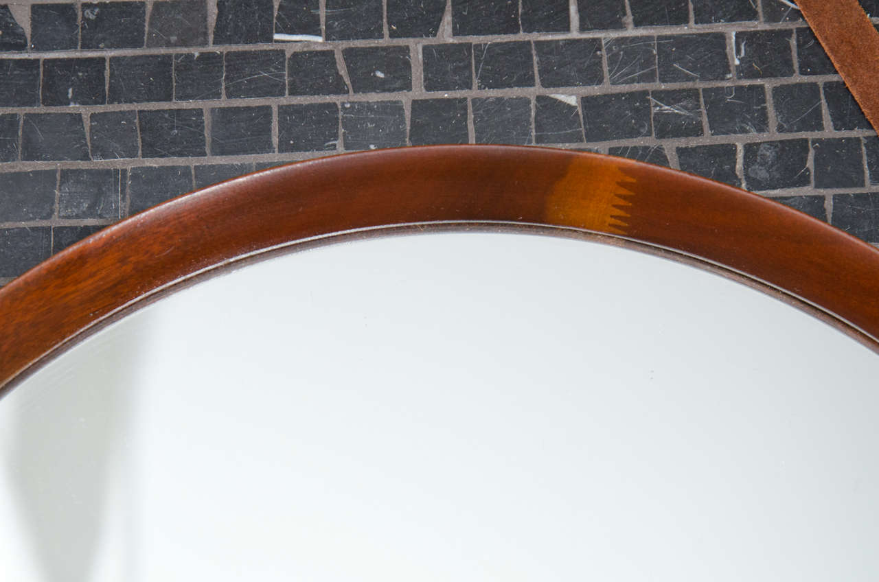 Solid Walnut Mirror with Leather Strap-French For Sale 1