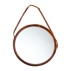Solid Walnut Mirror with Leather Strap-French