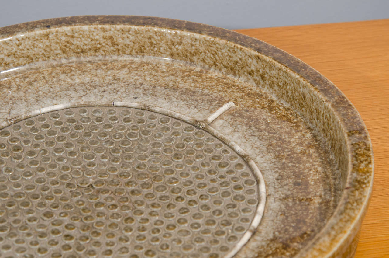 20th Century Ceramic textured platter in a green glaze-Rorstraand, Sweden