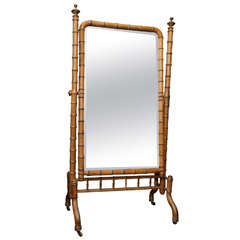 Antique Faux Bamboo New York Psyche/Cheval  Mirror on Casters