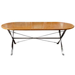 Oval Maple Burl Dining Table With Polished Steel Base