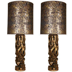 Vintage Pair Of Tree Trunk Huge Table Lamps By James Mont Ca.1950