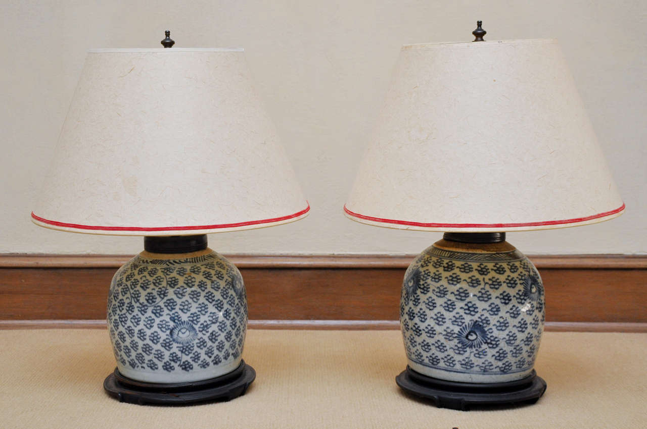 Custom rice paper shades with red sash trim.
Height (top of socket)= 18