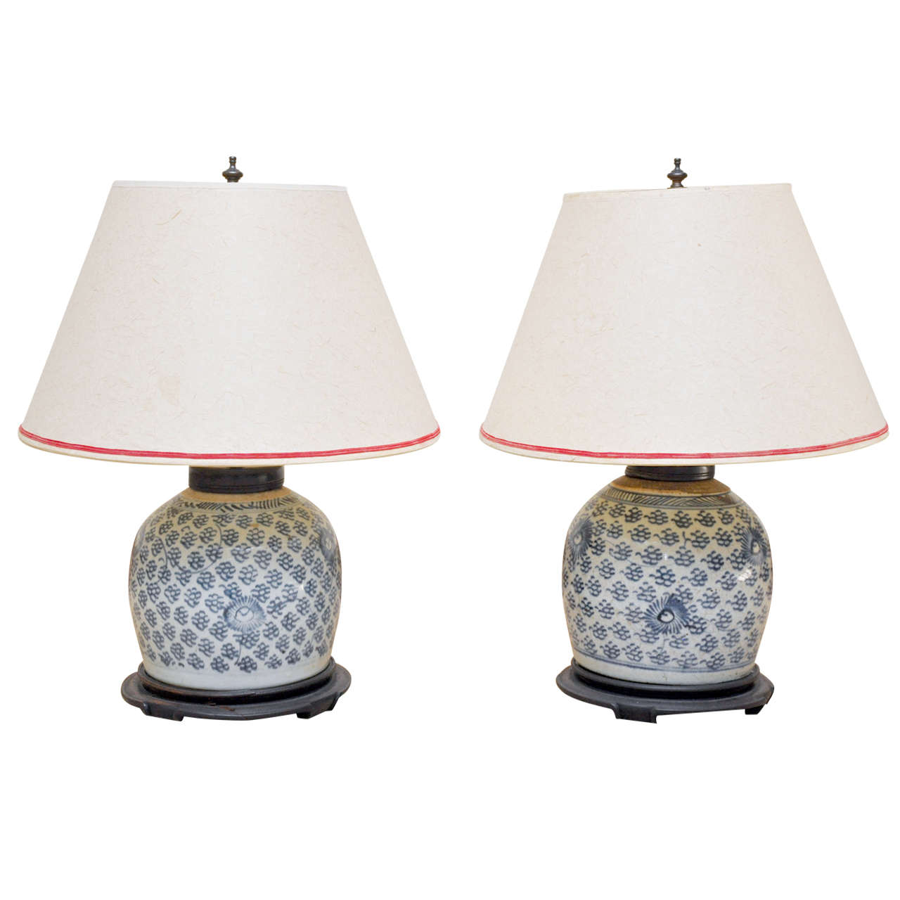 Oriental Blue and White Cachepot Lamps For Sale