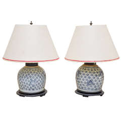 Oriental Blue and White Cachepot Lamps