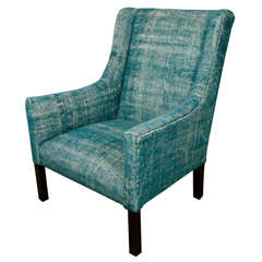 Indian Dhurrie Upholstered Teal Arm Chair
