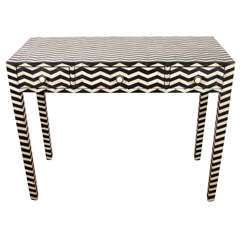 Vintage Indian Bone Inlay Black & White Chevron Console