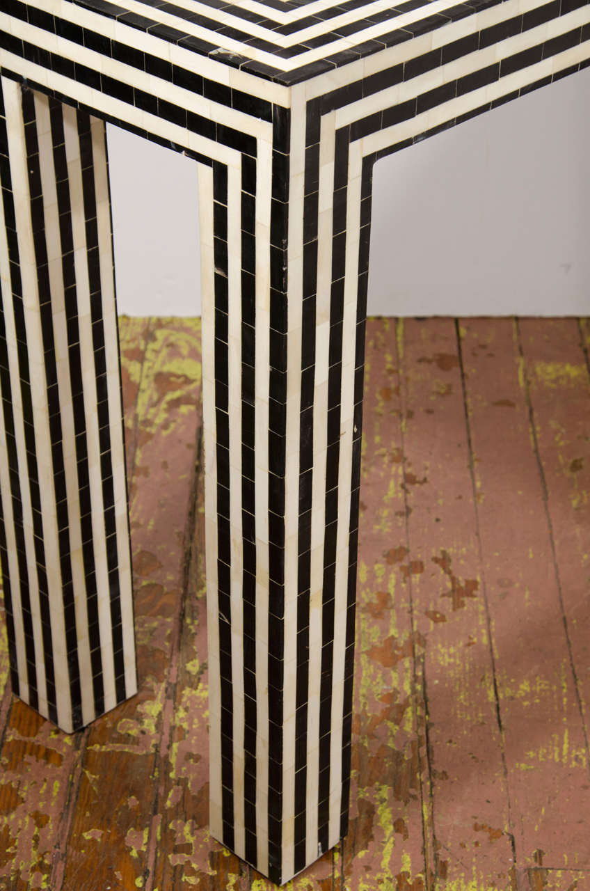 black and white striped console table