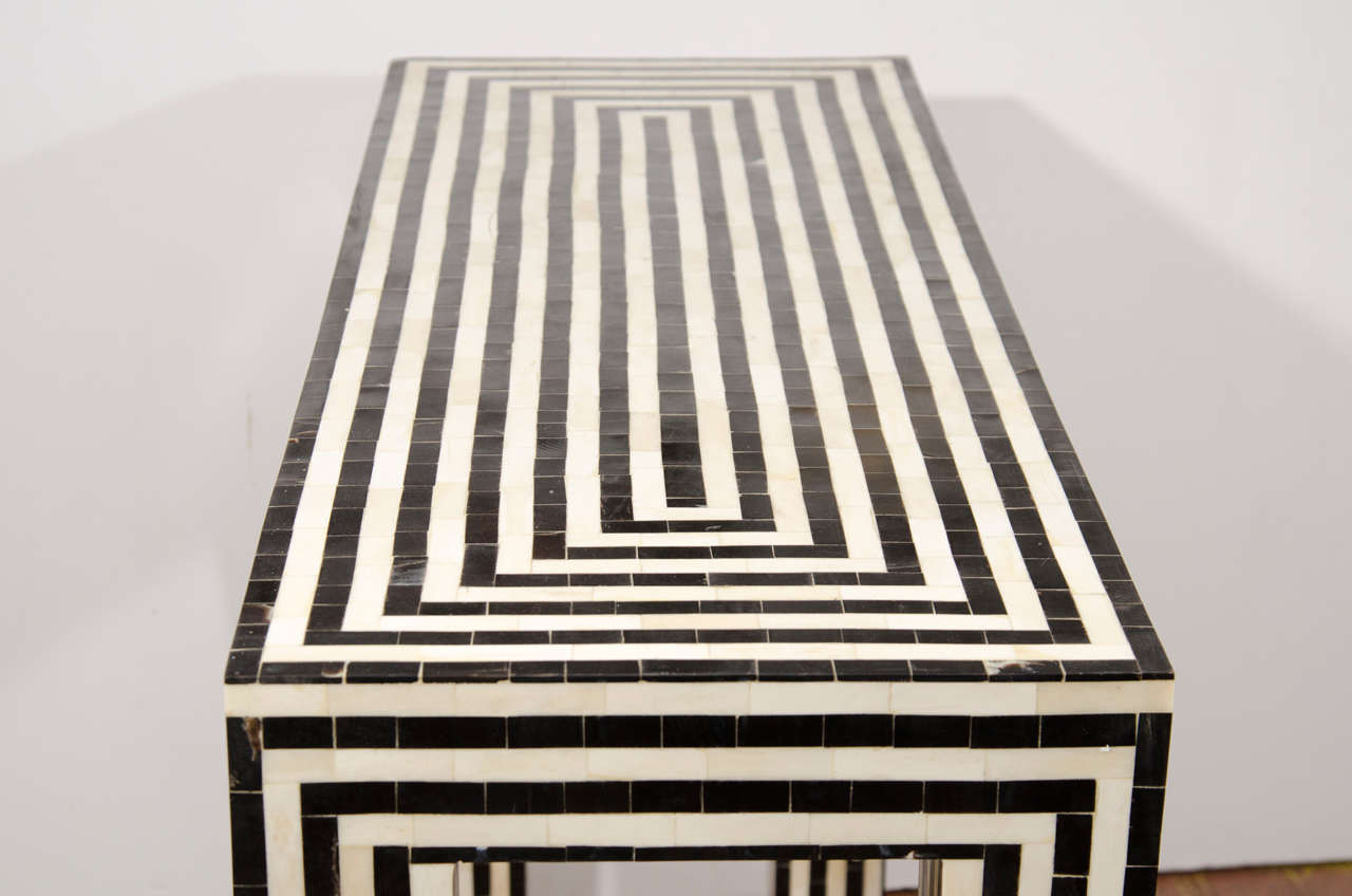 Contemporary Indian Bone Inlay Black & White Striped Console