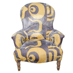 Indian Upholstered Yellow and Grey Arm Chair