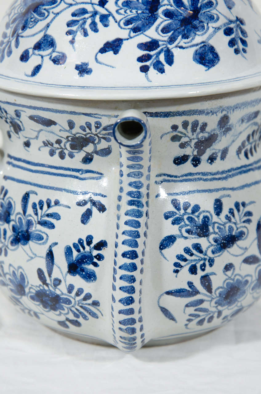 Rococo Antique Delft Blue and White Possett Pot