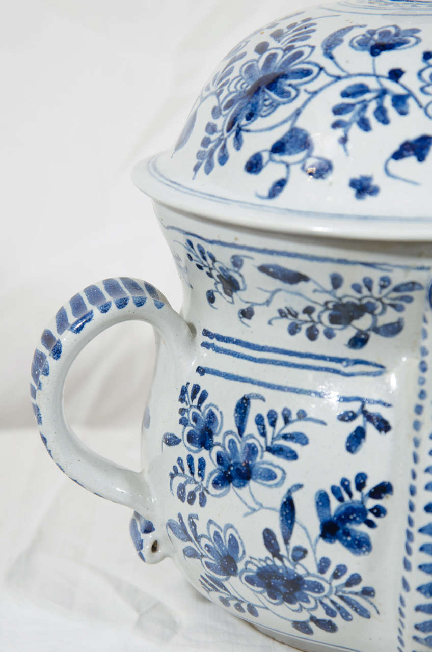 English Antique Delft Blue and White Possett Pot