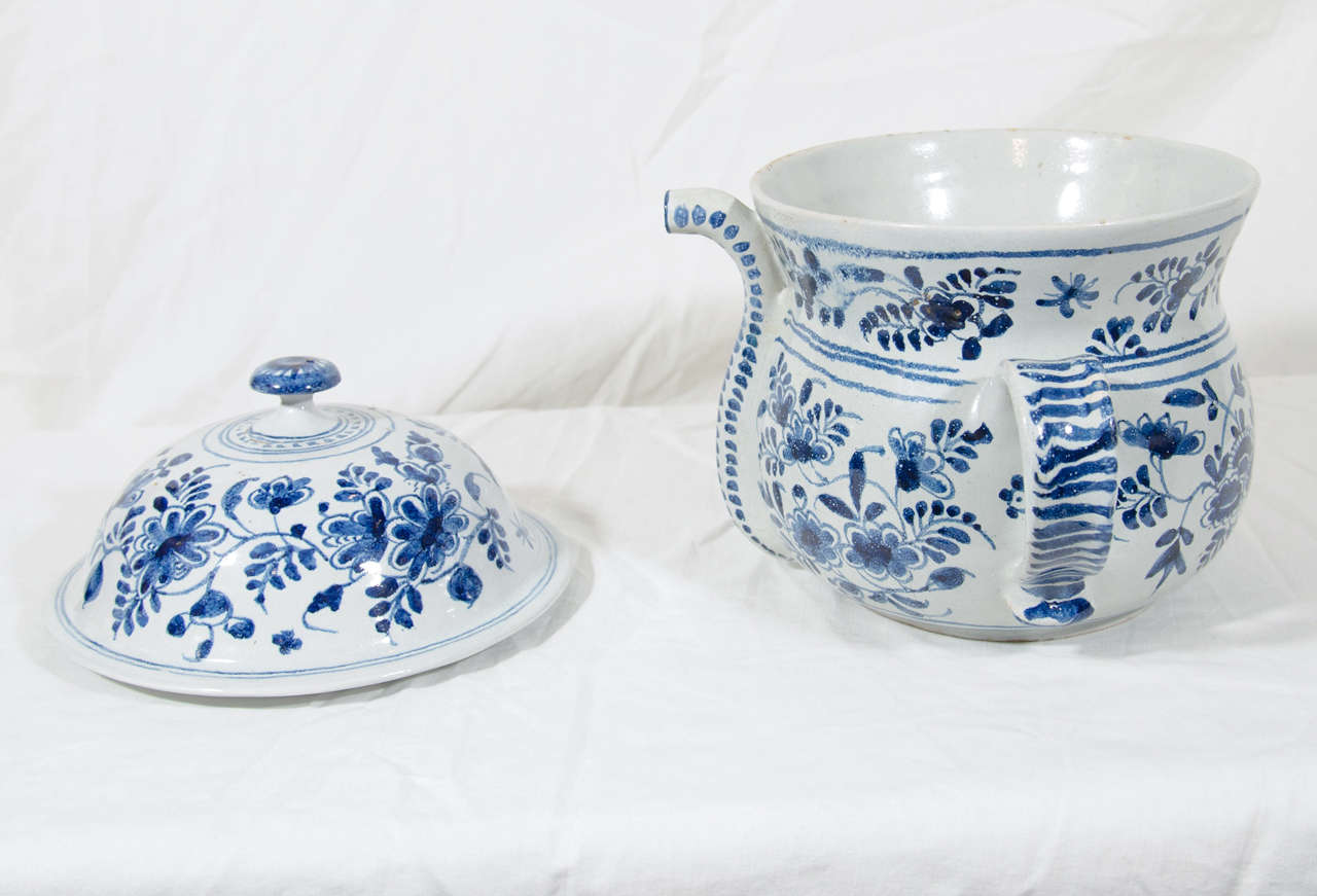 Antique Delft Blue and White Possett Pot 1