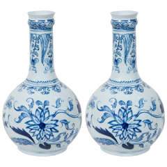 Pair of Blue and White Delft Bottle Vases
