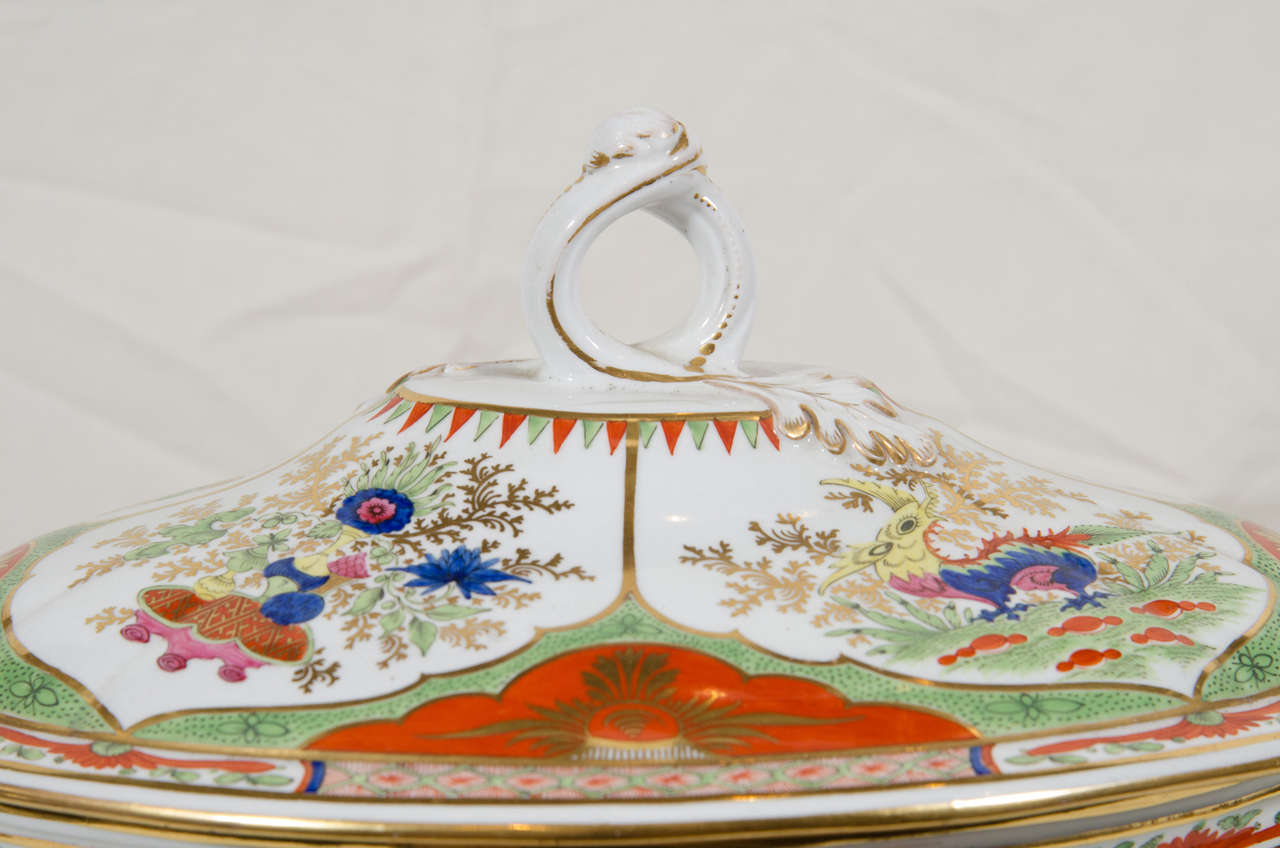 18th Century and Earlier Chamberlain's Worcester Bengal Tiger (Dragon in Compartments) Soup Tureen