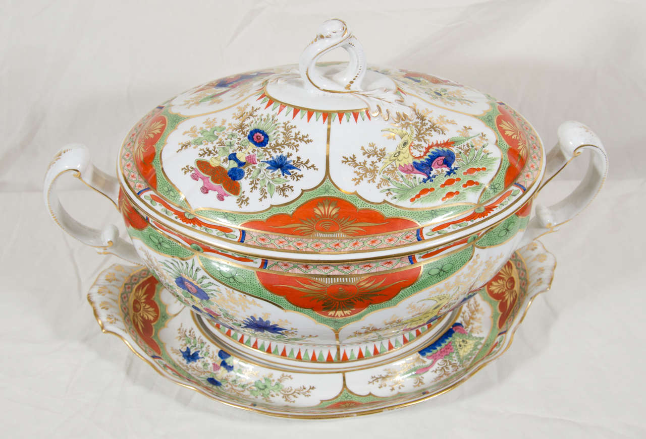 Porcelain Chamberlain's Worcester Bengal Tiger (Dragon in Compartments) Soup Tureen