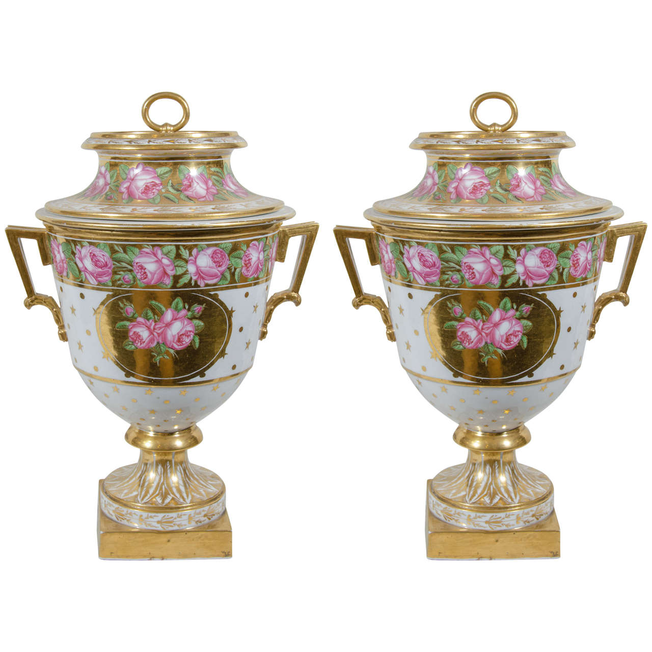 Paire de grands vases anciens en porcelaine anglaise fabriqués vers 1810