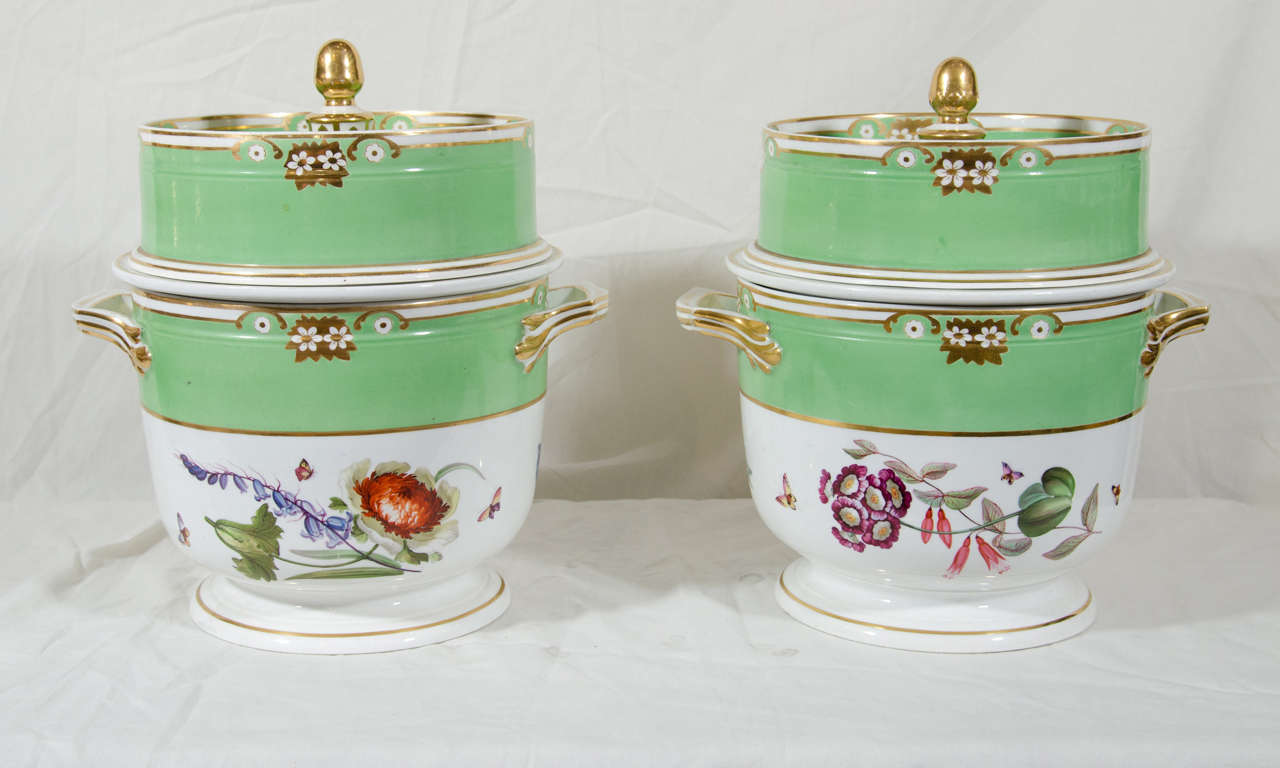 19th Century Pair of Derby Apple Green Ice Pails