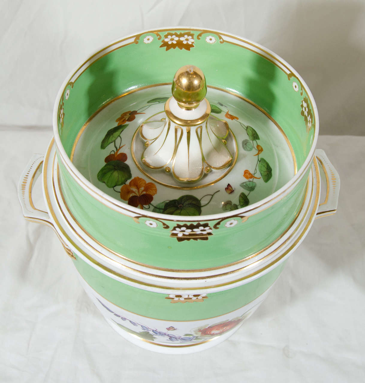 Porcelain Pair of Derby Apple Green Ice Pails