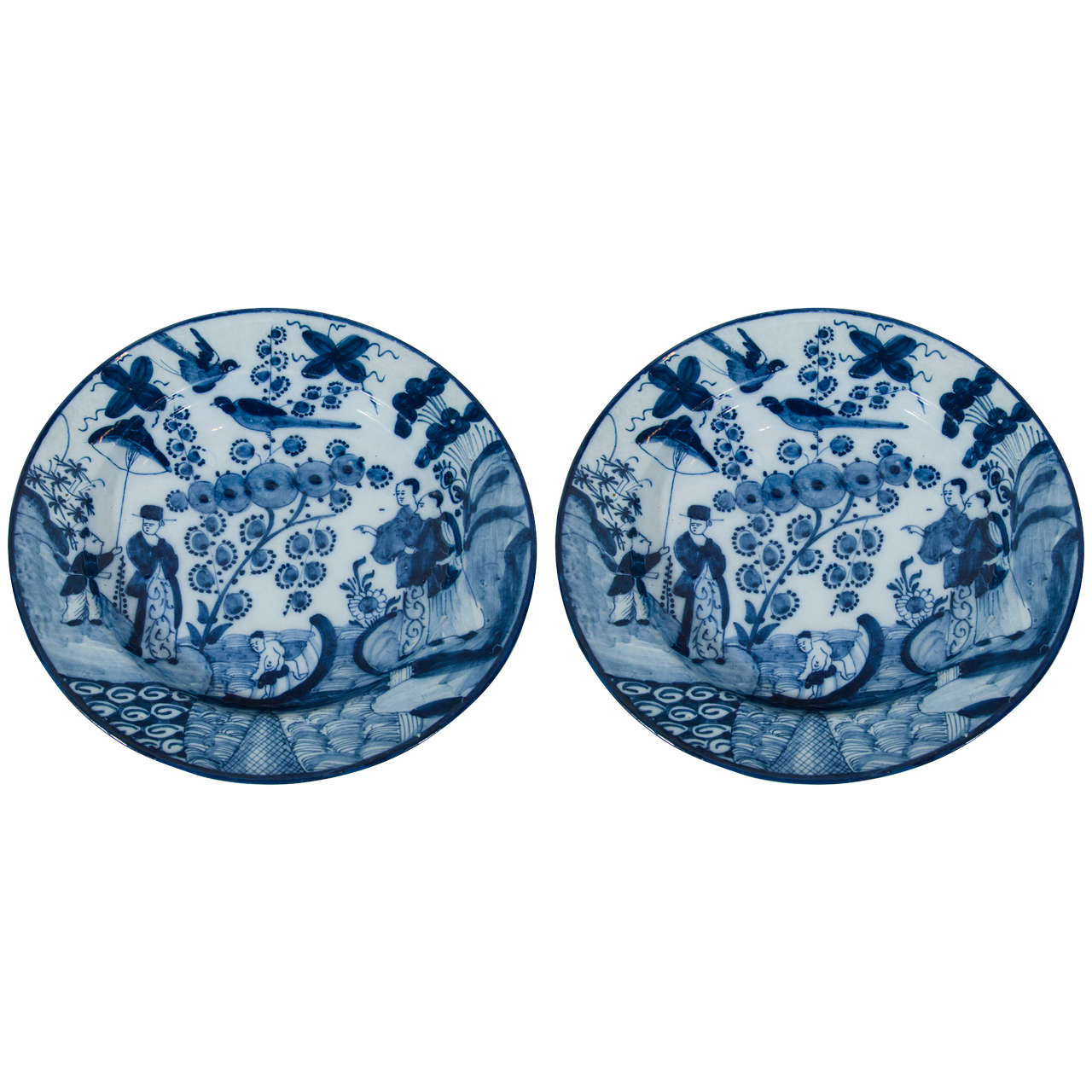 Pair of 18th Century Dutch Delft Blue and White Chargers