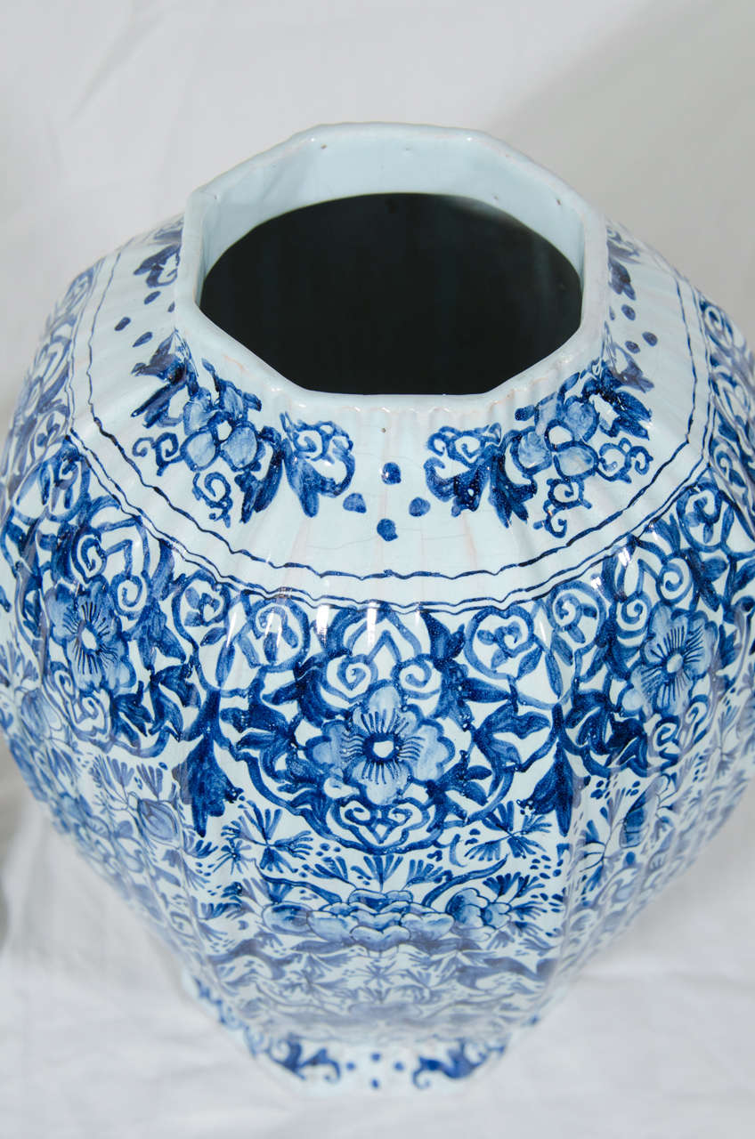 Pair of Dutch Delft Blue and White Covered Vases at 1stDibs