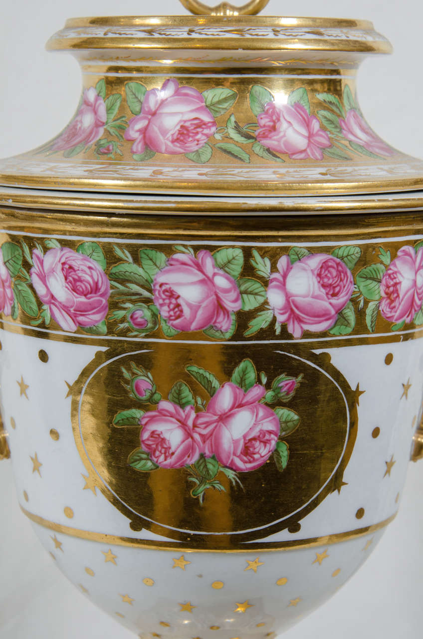 Pair Large Antique English Porcelain Vases Made circa 1810 For Sale at