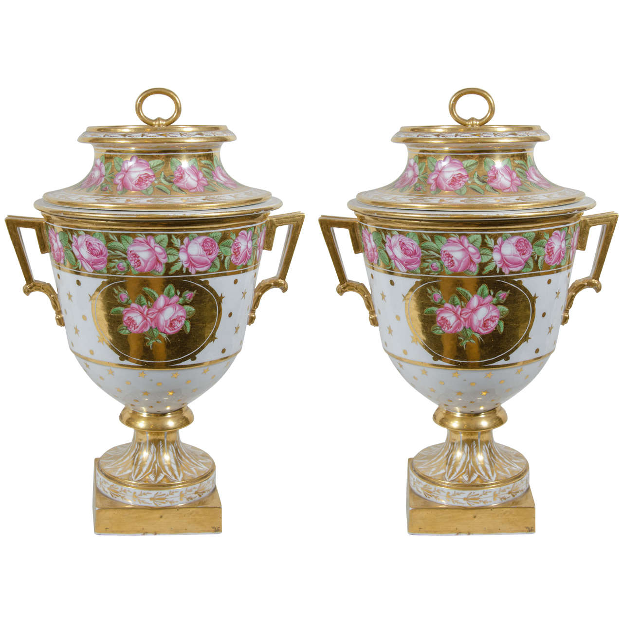 Pair Large Antique English Porcelain Vases Made circa 1810 For Sale at