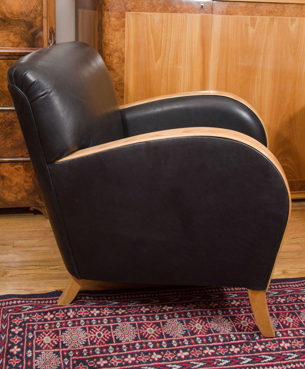 Swedish Art Deco Club Chair in Motorcycle Leather