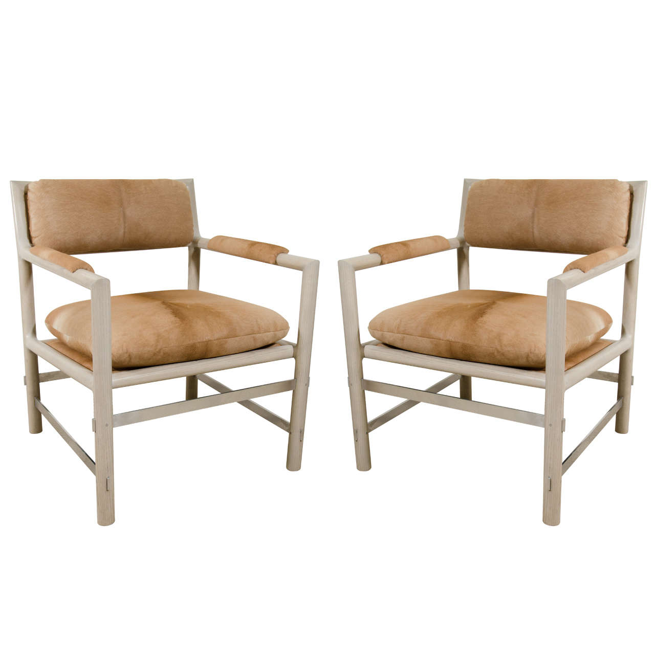 Pair of Edward Wormley for Dunbar Chairs in Cowhide, circa 1960, USA For Sale