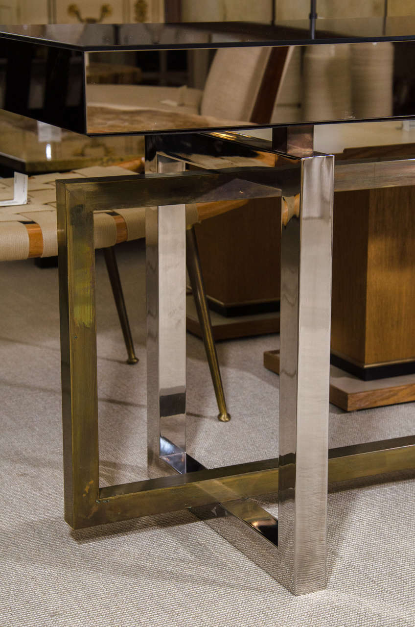 Late 20th Century Chrome Mirror and Brass Console Table, Italian, circa 1970s For Sale