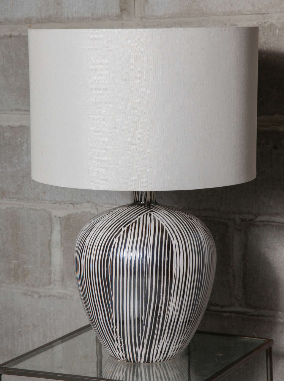 Pair of Striped Ceramic Table Lamps