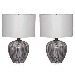 Pair of Striped Ceramic Table Lamps
