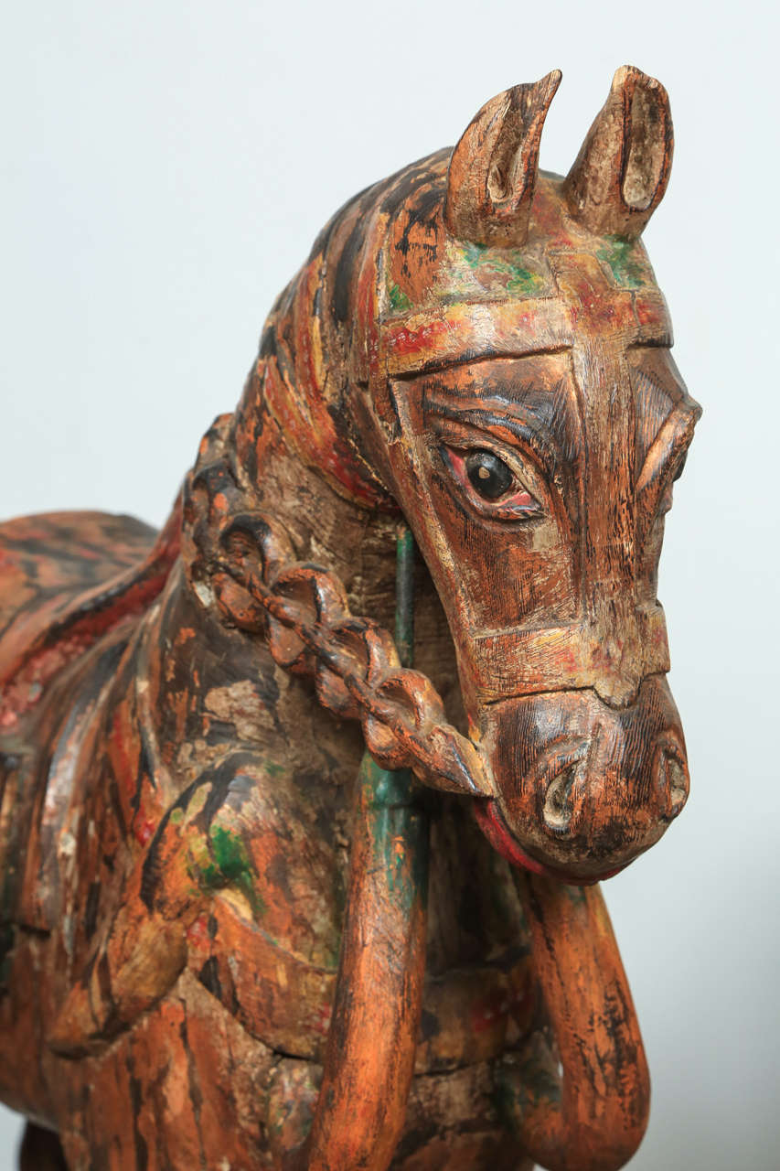Anglo Raj Pair of Temple Wooden Horses from India
