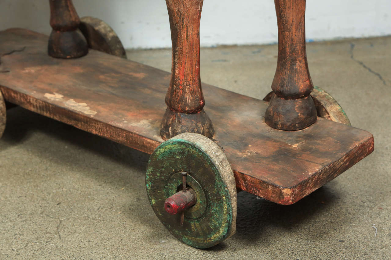 Pair of Temple Wooden Horses from India In Fair Condition In North Hollywood, CA