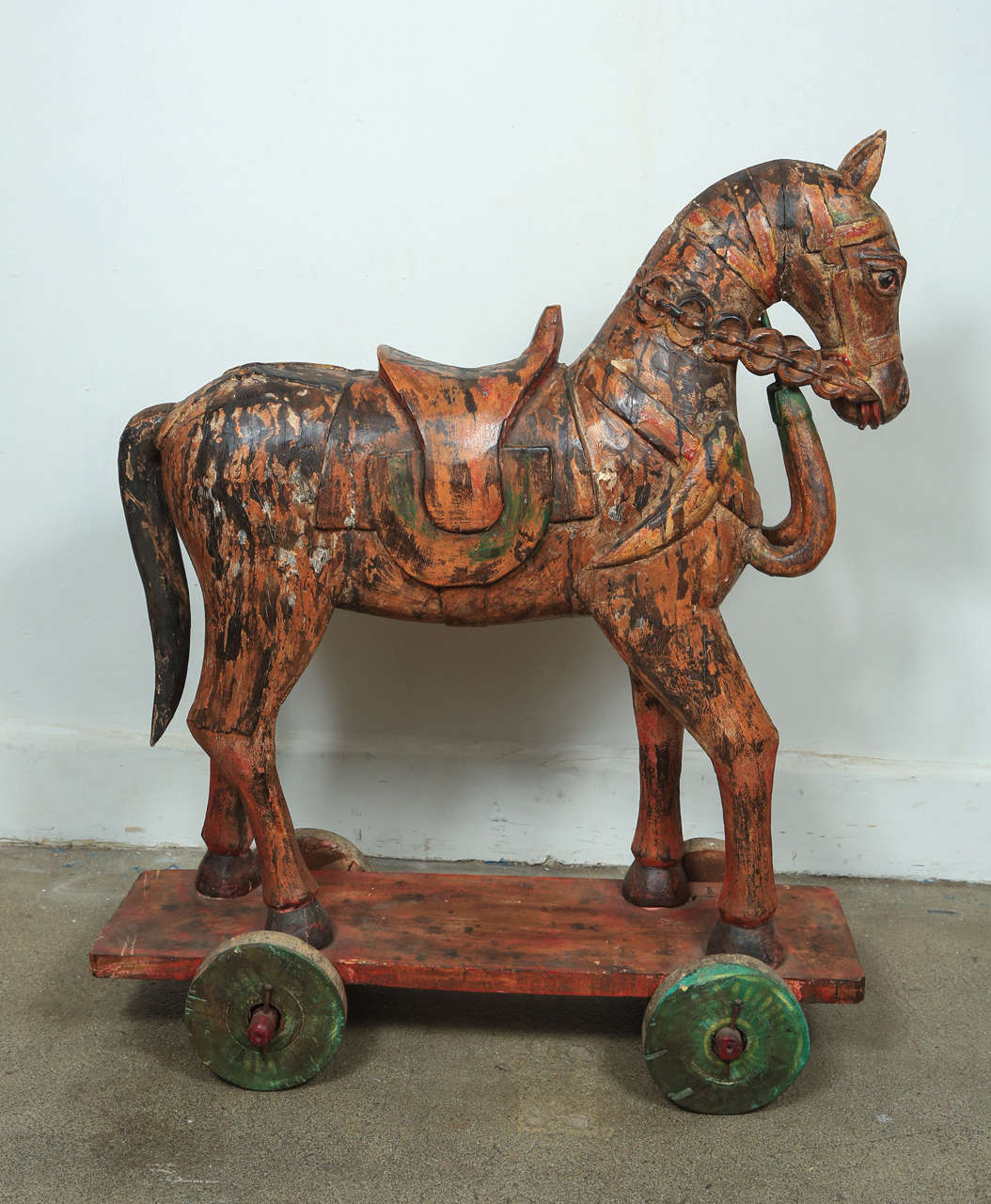 Pair of Temple Wooden Horses from India 1