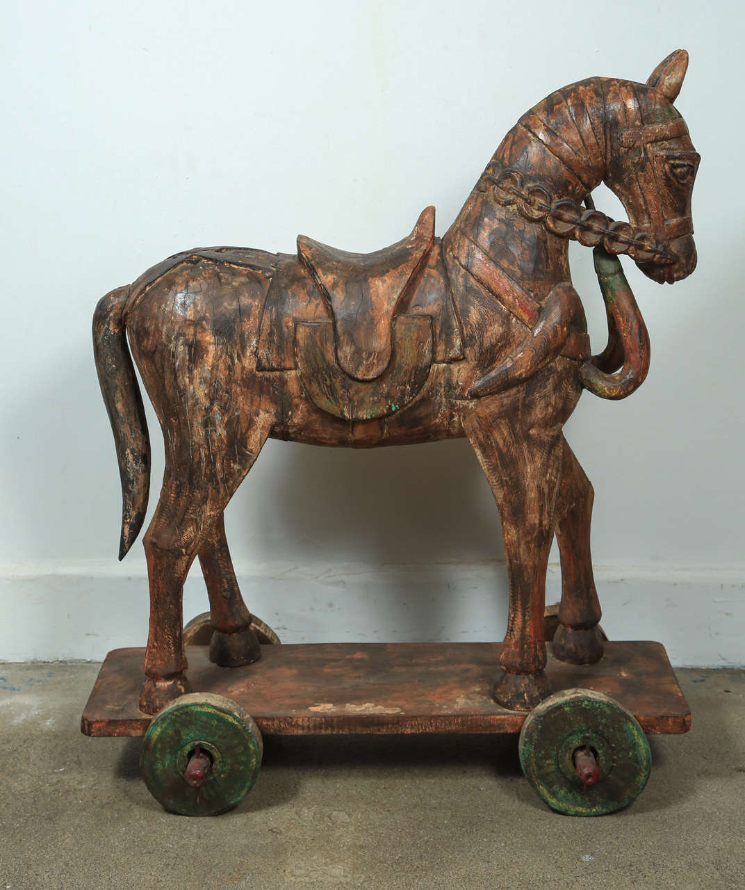 Pair of Temple Wooden Horses from India 2