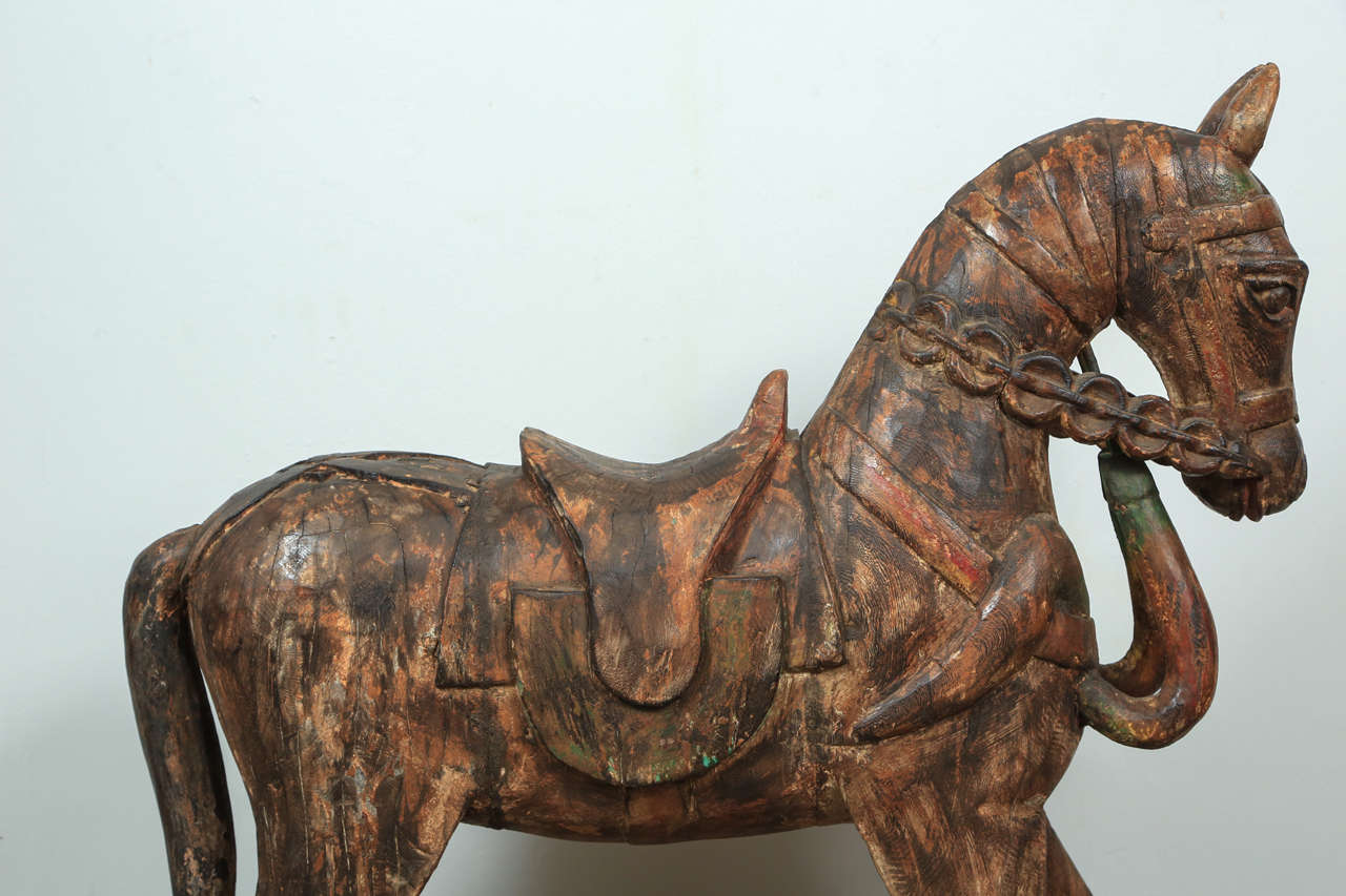 Pair of Temple Wooden Horses from India 3