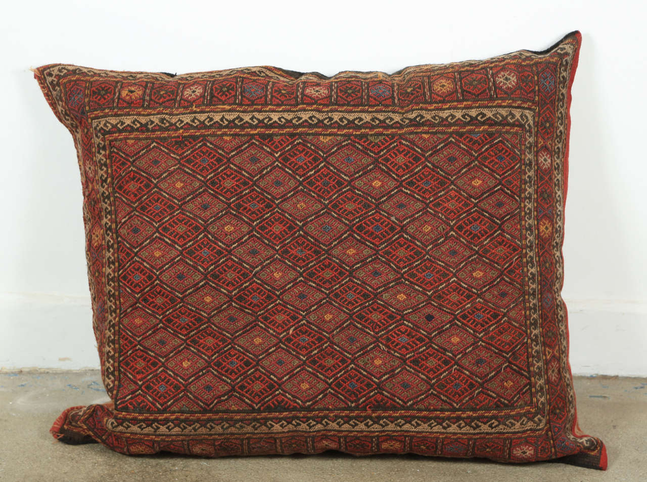 Middle Eastern Turkish large tribal Kilim floor pillow.
Handmade from an old Kilim Turkish rug.