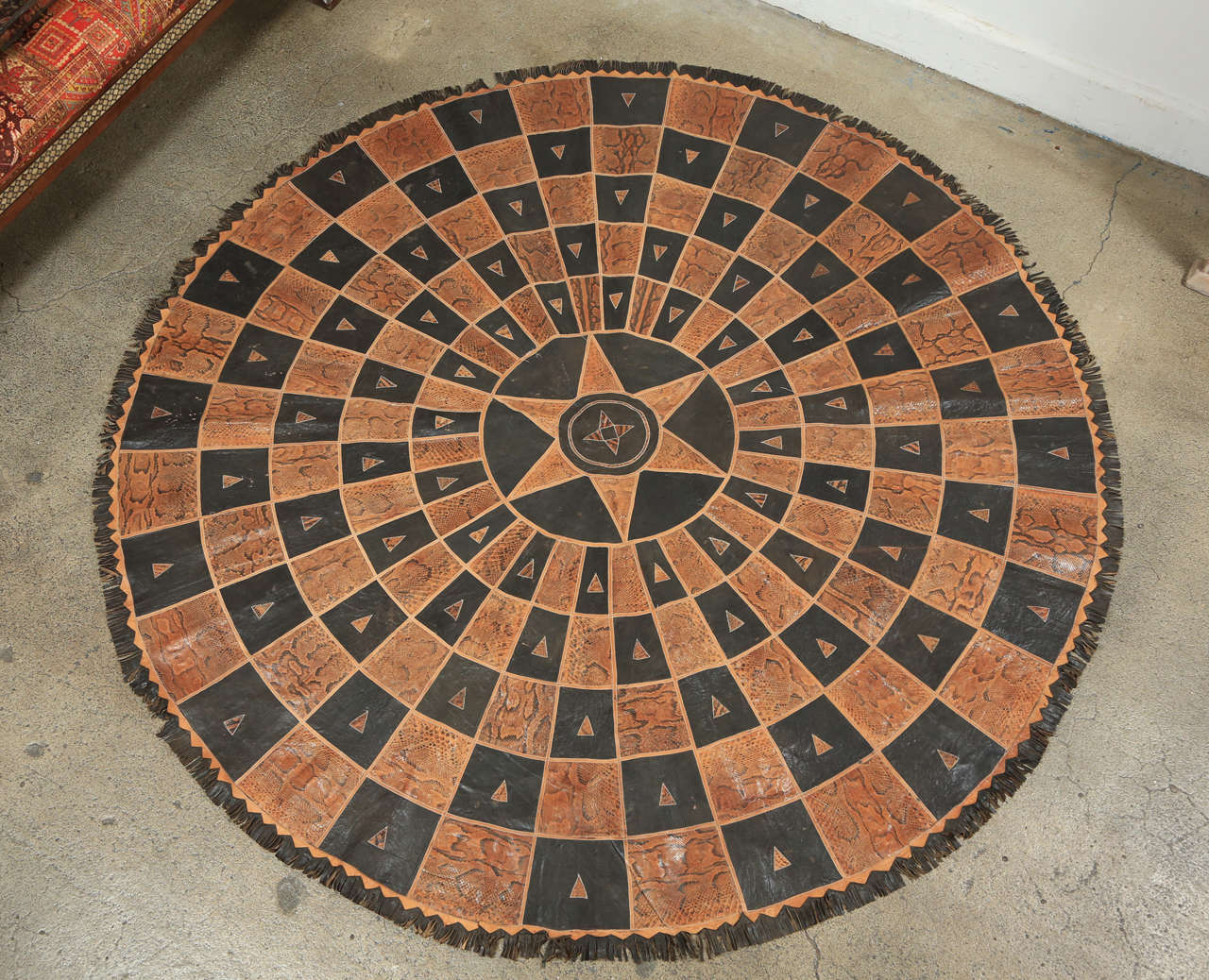 Leather and Snake Skin Round African Tribal Rug at 1stDibs round