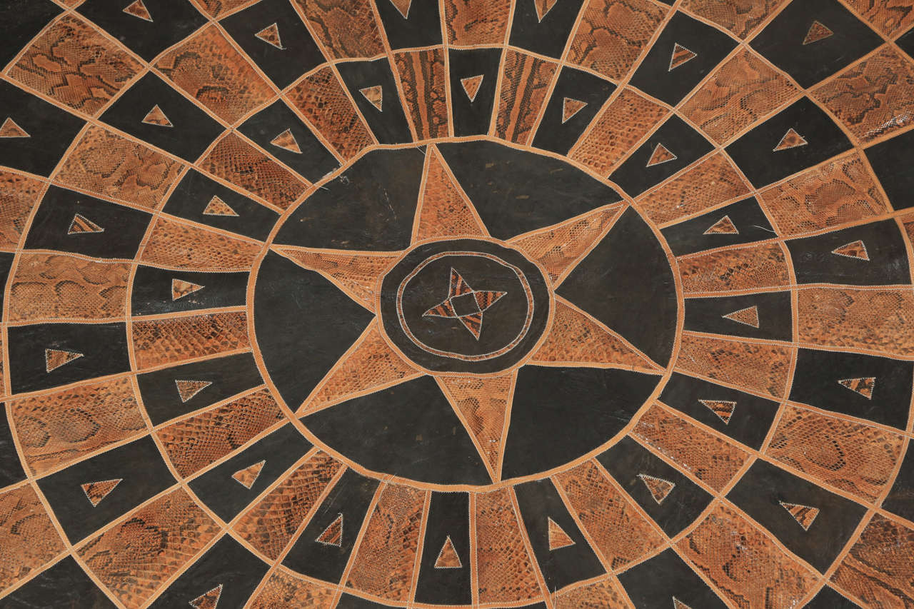 Leather and Snake Skin Round African Tribal Rug at 1stDibs round