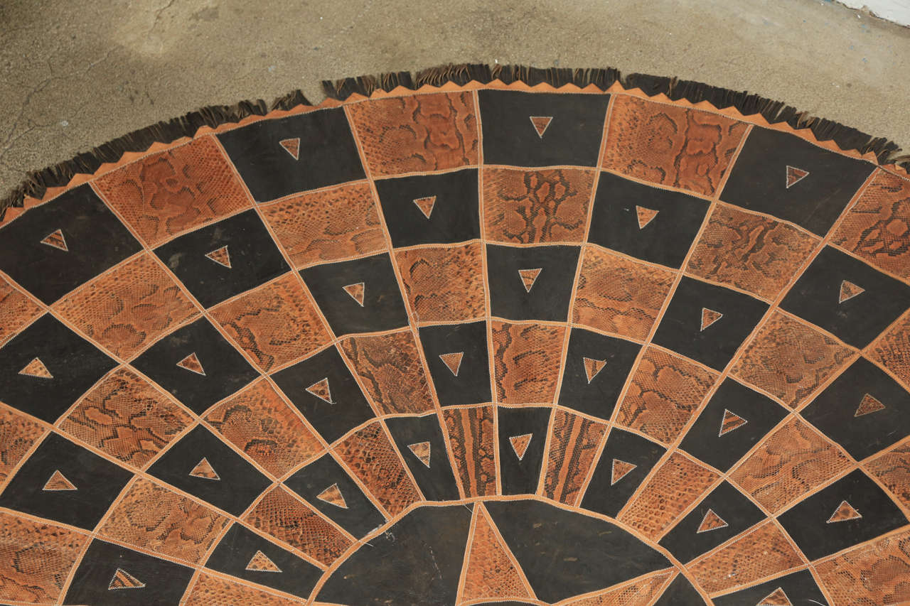 Leather and Snake Skin Round African Tribal Rug at 1stDibs round