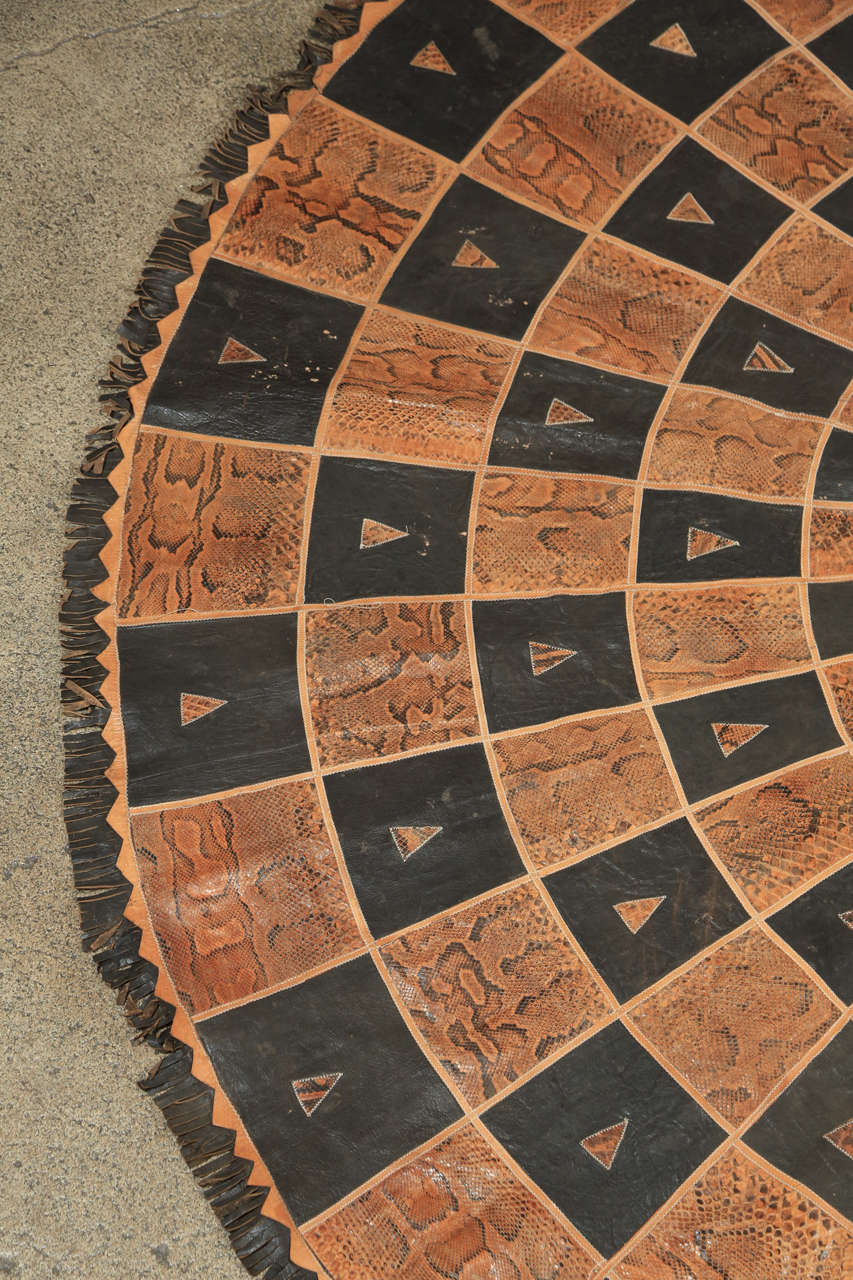 Leather and Snake Skin Round African Tribal Rug at 1stDibs round